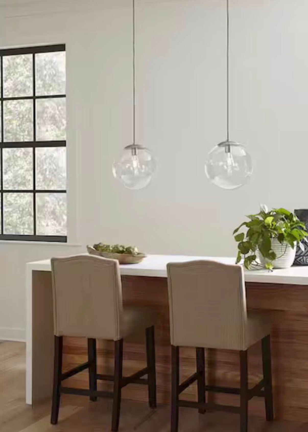 1-Light Brushed Nickel Clear Glass Globe  Pendant Hanging Light