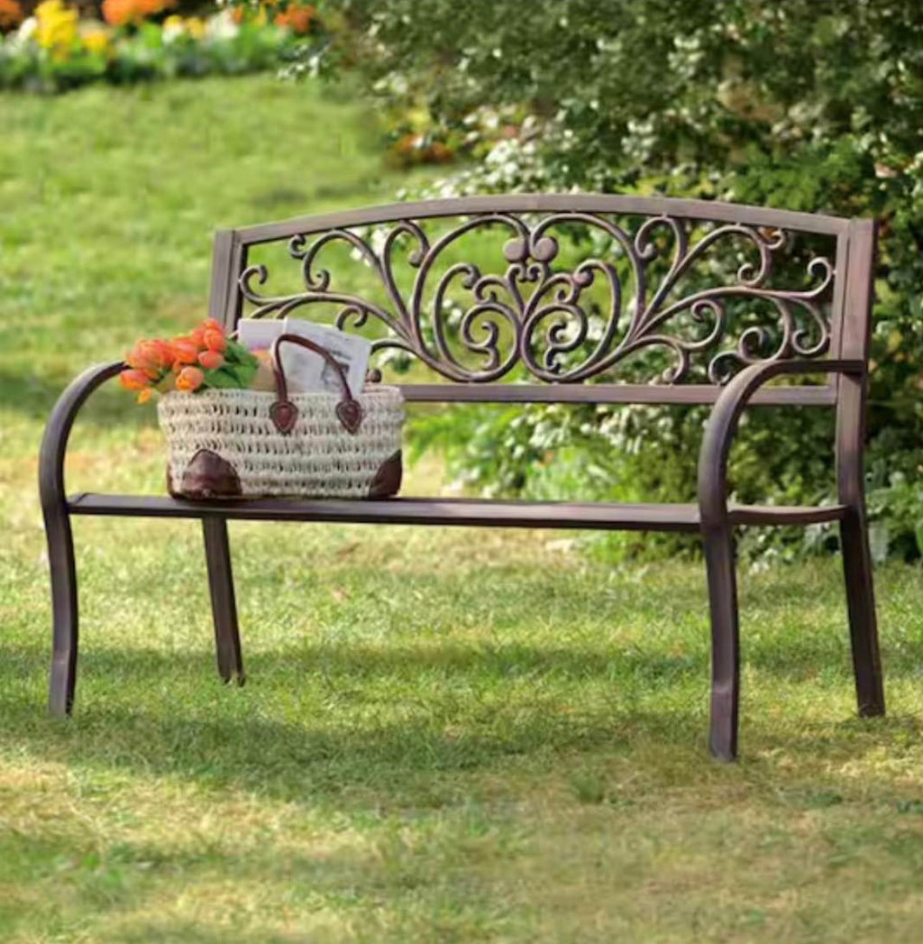 50 in. Blooming Metal Outdoor Garden Bench