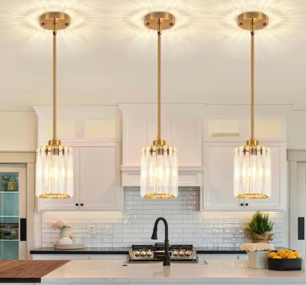 Gold Modern Pendant Light with Crystal Glass Shades