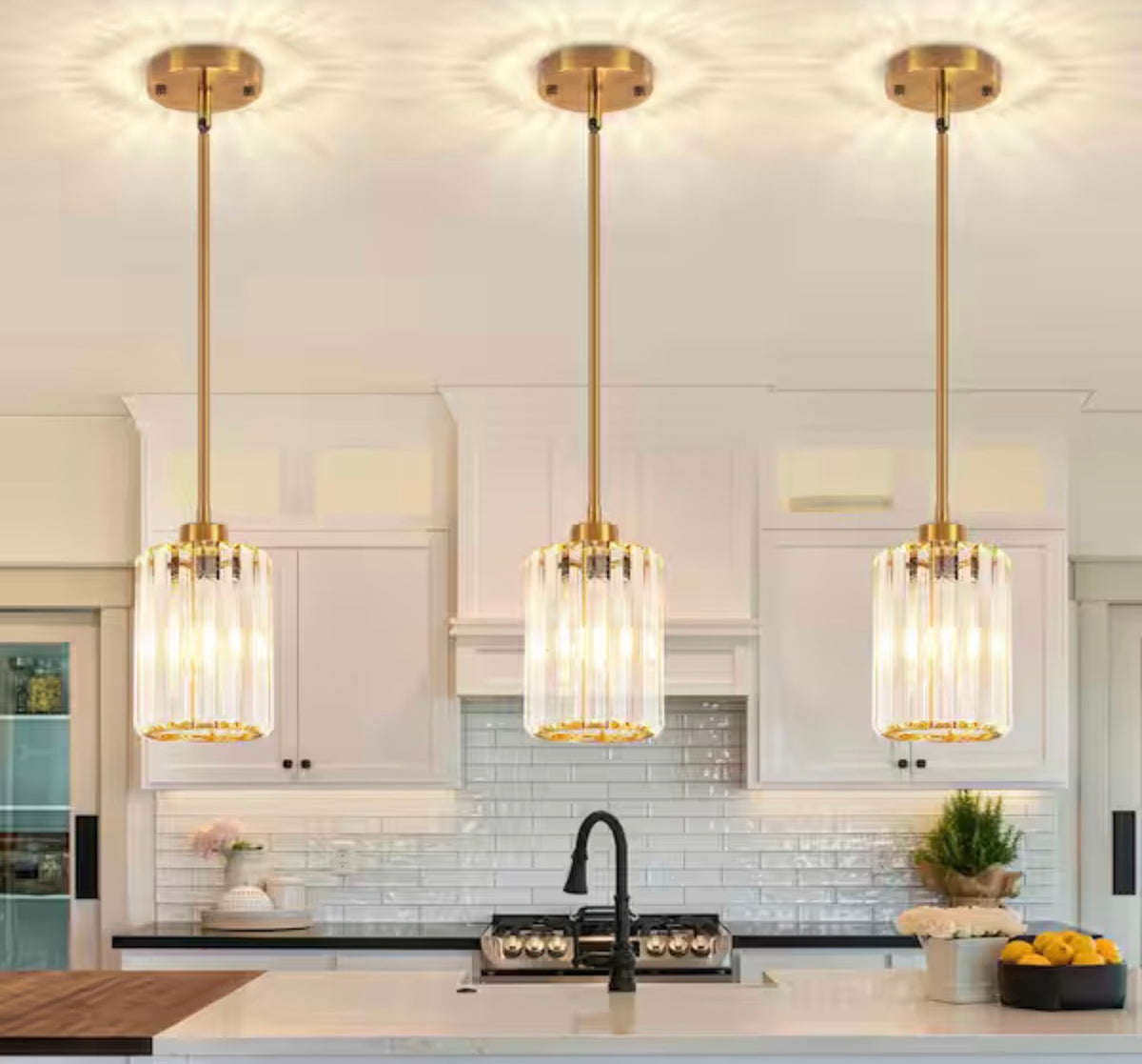 Gold Modern Pendant Light with Crystal Glass Shades