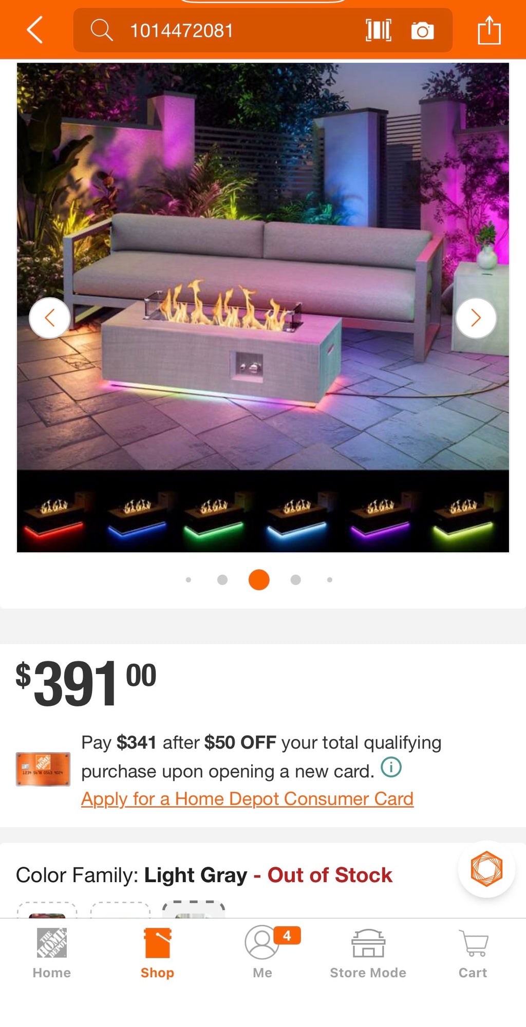 42 in. Fire Pit Table with RGB LED Lighting