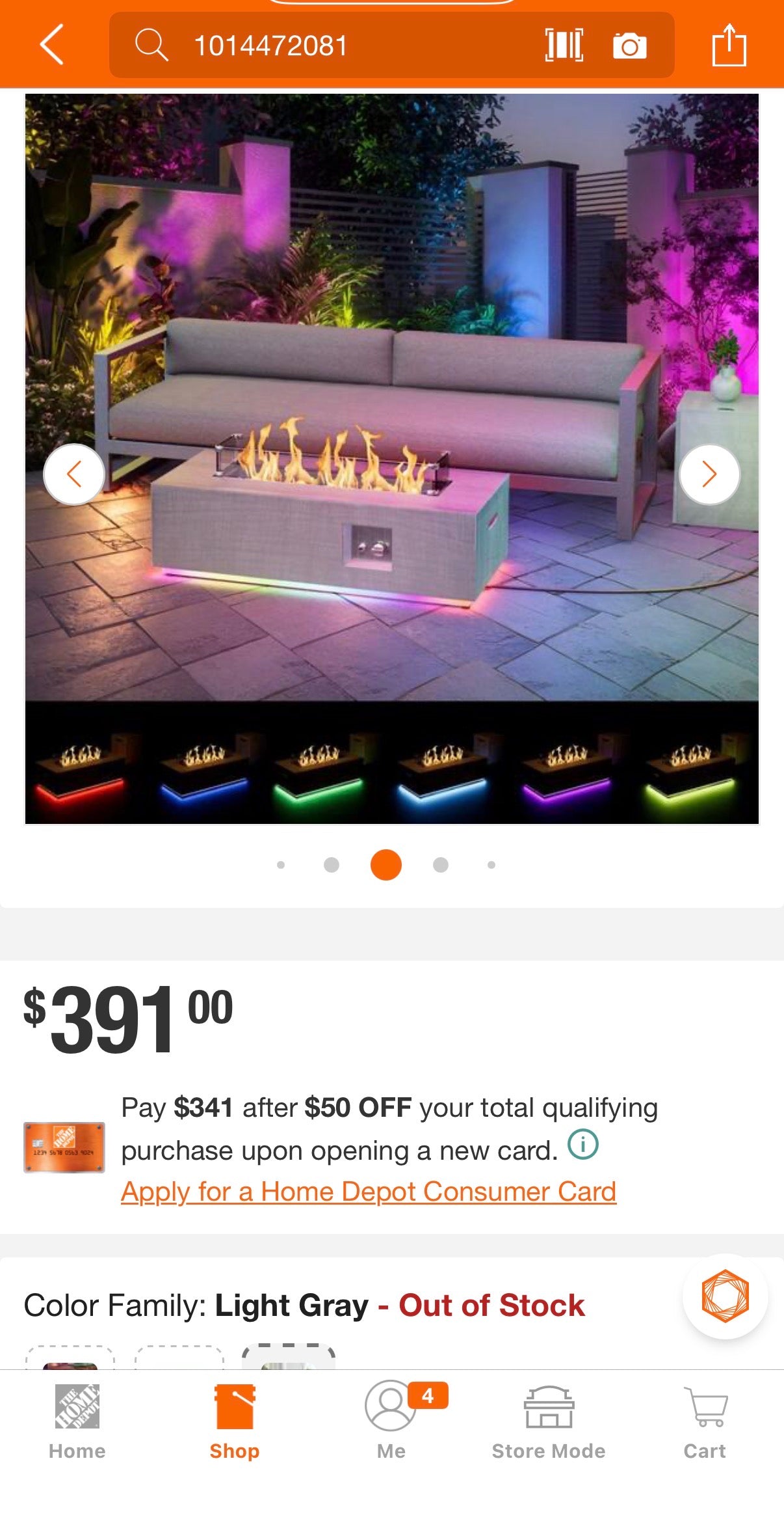 42 in. Fire Pit Table with RGB LED Lighting