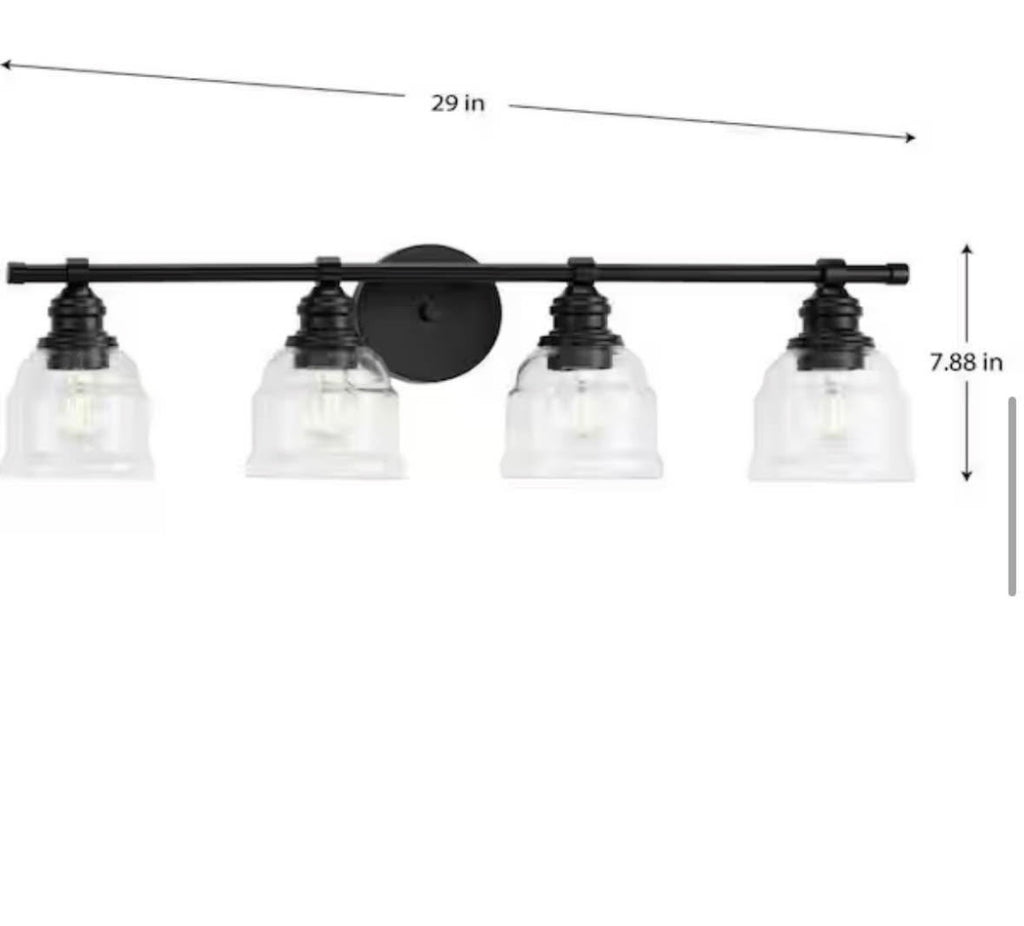 23.5 in. 4-Light Matte Black with Clear Glass Vanity Light