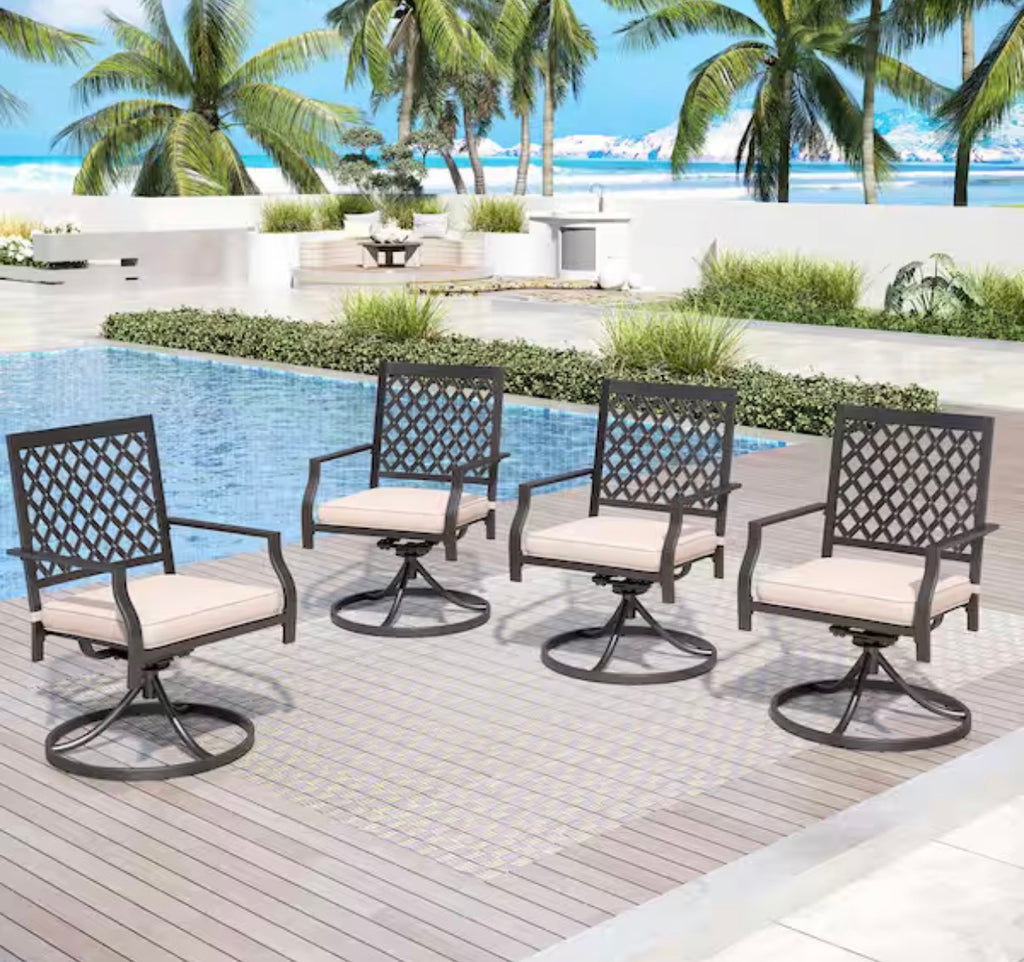 Outdoor Dining Swivel Chair with Beige Cushion (4-Pack)