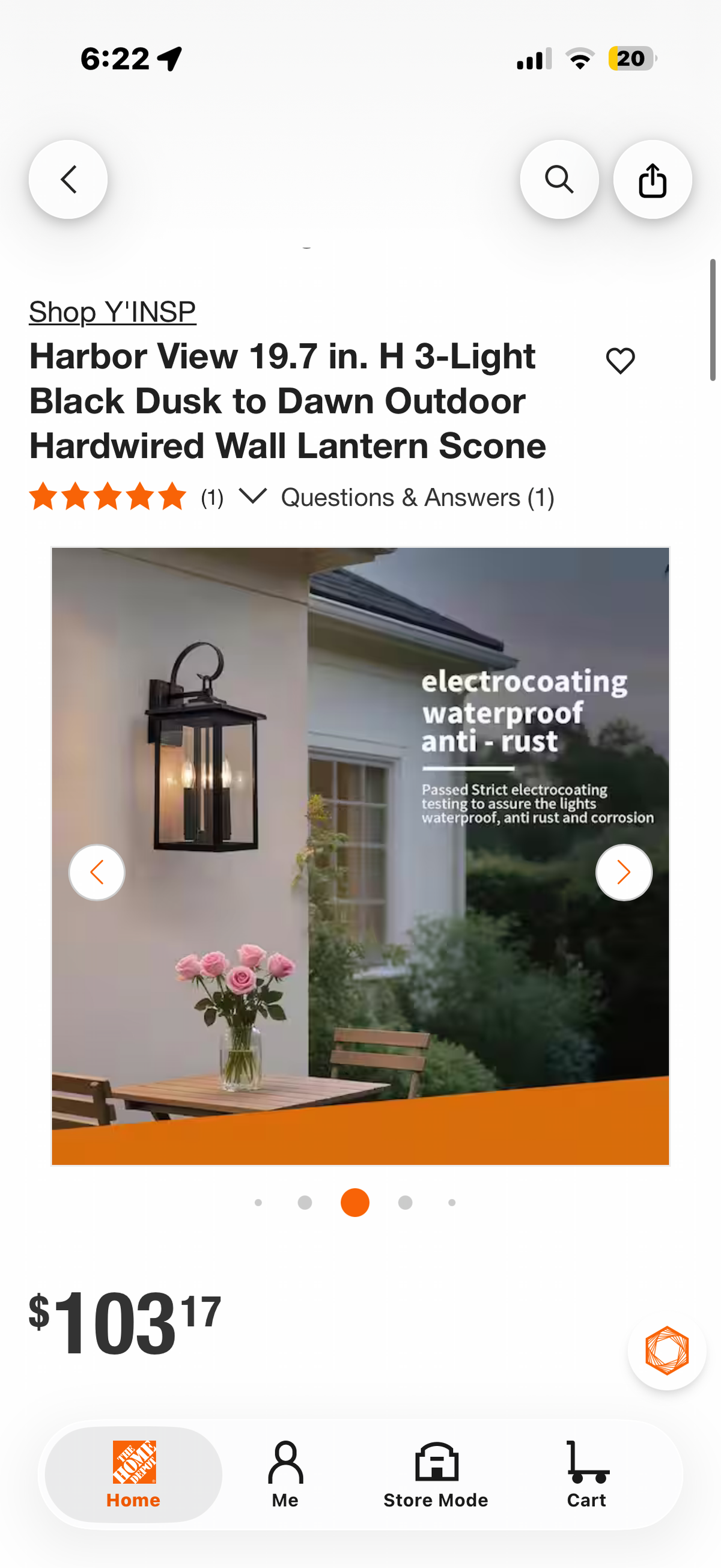 19.7 in. H 3-Light Dusk to Dawn Outdoor Wall Lantern Scone