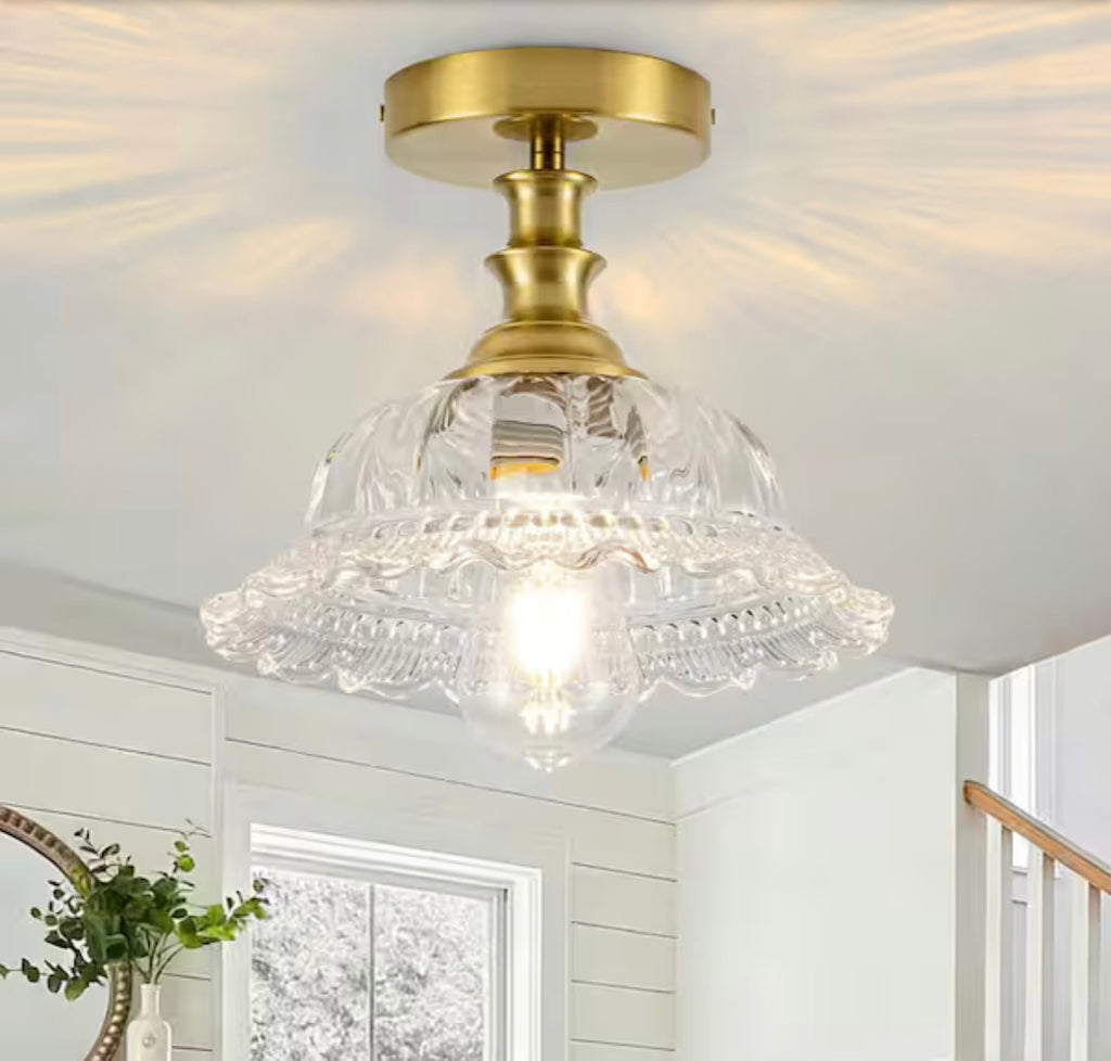 Brushed Vintage Gold Dome Semi-Flush Mount Ceiling Light