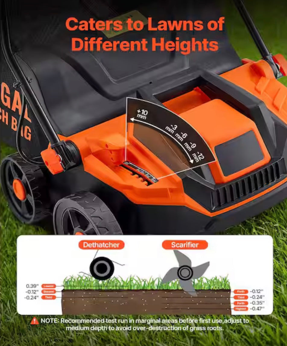 2-in-1 Electric Dethatcher & Scarifier Corded Lawn Tool
