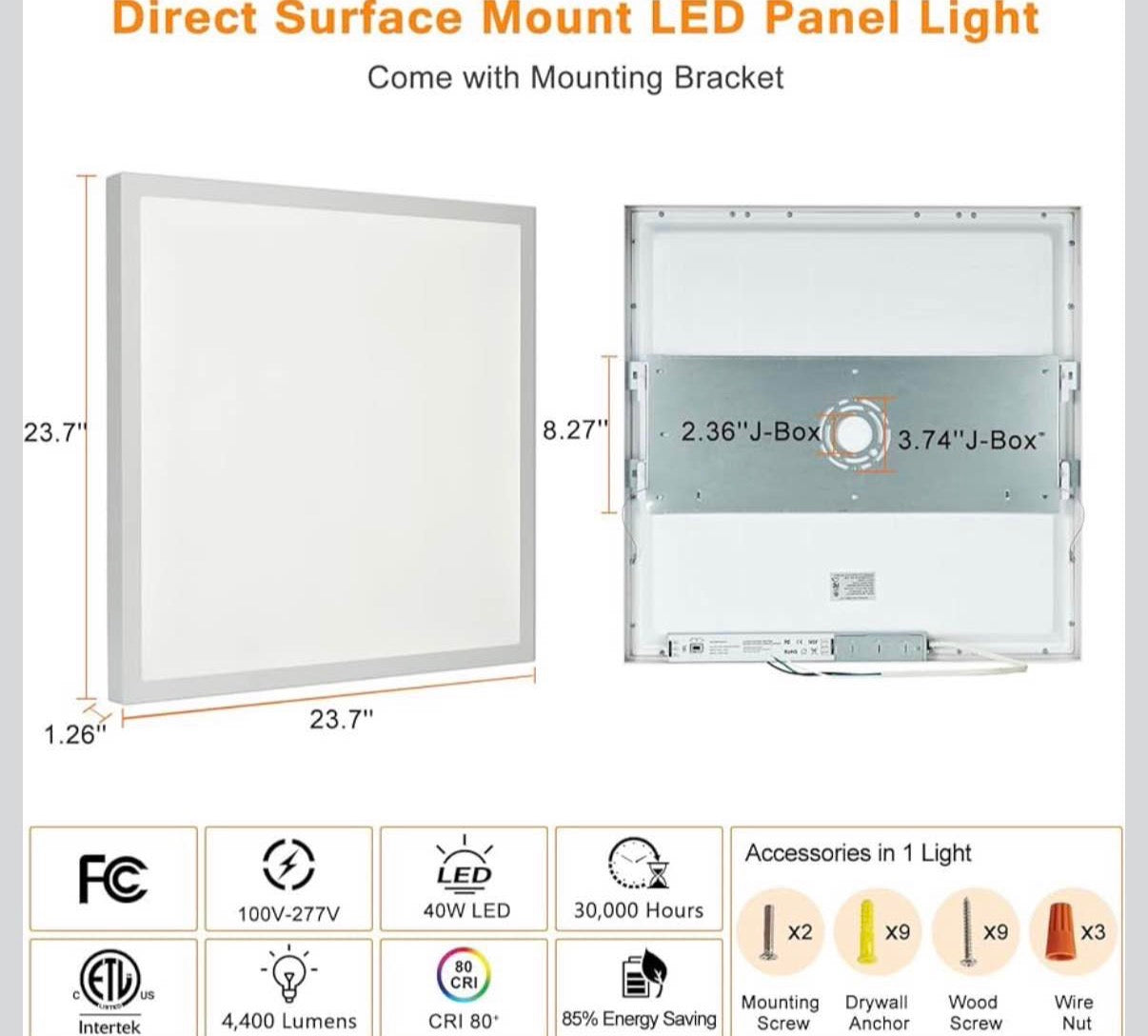 2x2 FT Surface Mount LED Panel Light Dimmable 2 Pack
