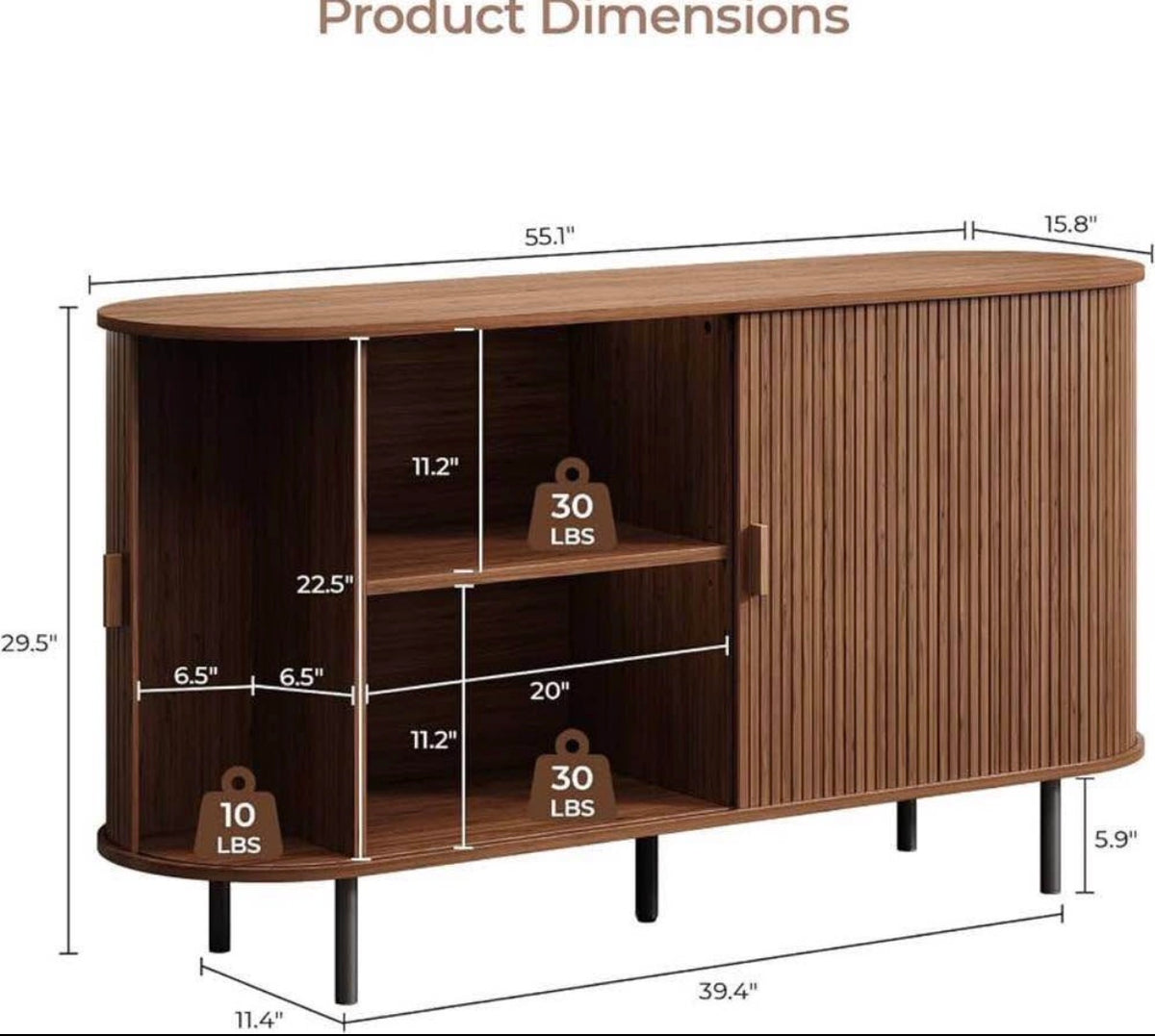 (55"/Walnut) Buffet Sideboard  Cabinet with Storage