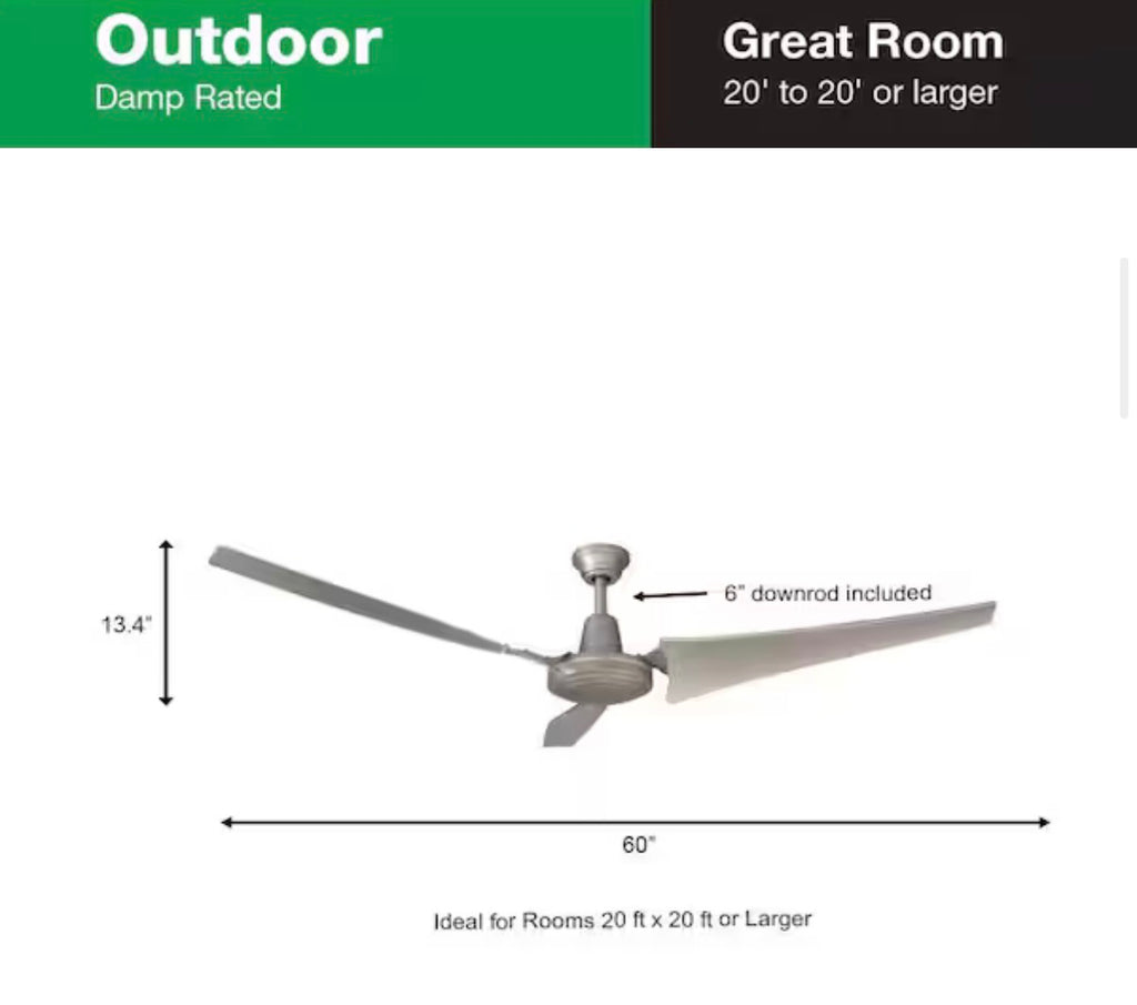 Industrial 60 in. Indoor/Outdoor Ceiling Fan with Wall Control