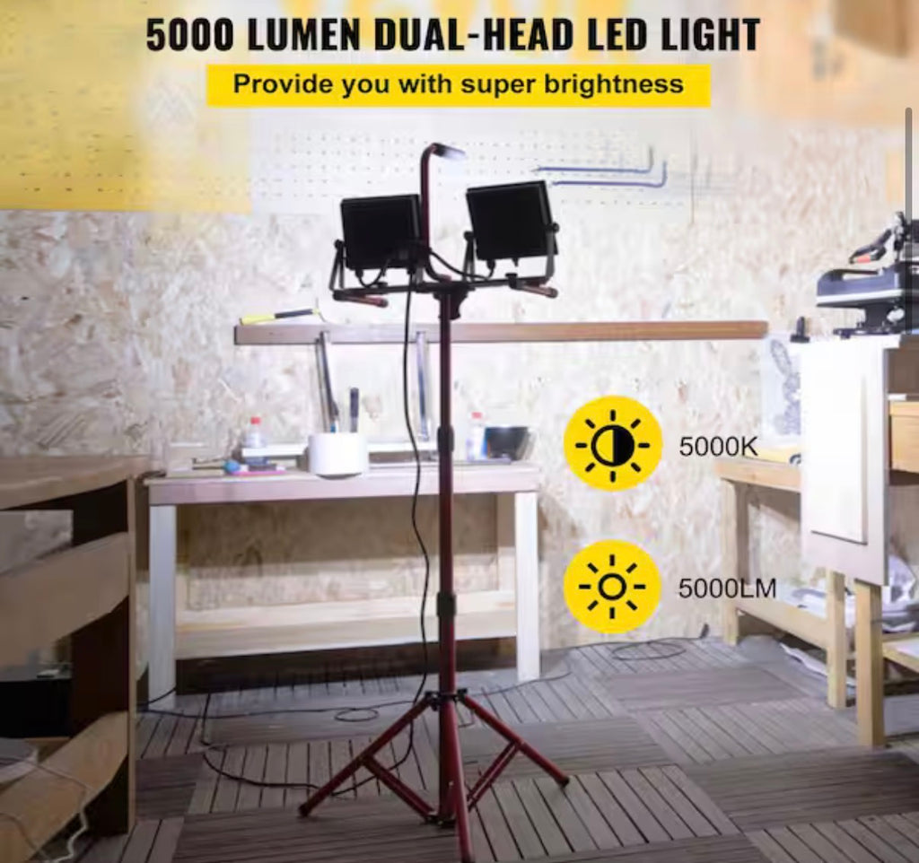 5000 Lumen Dual-Head LED Work Light with Stand