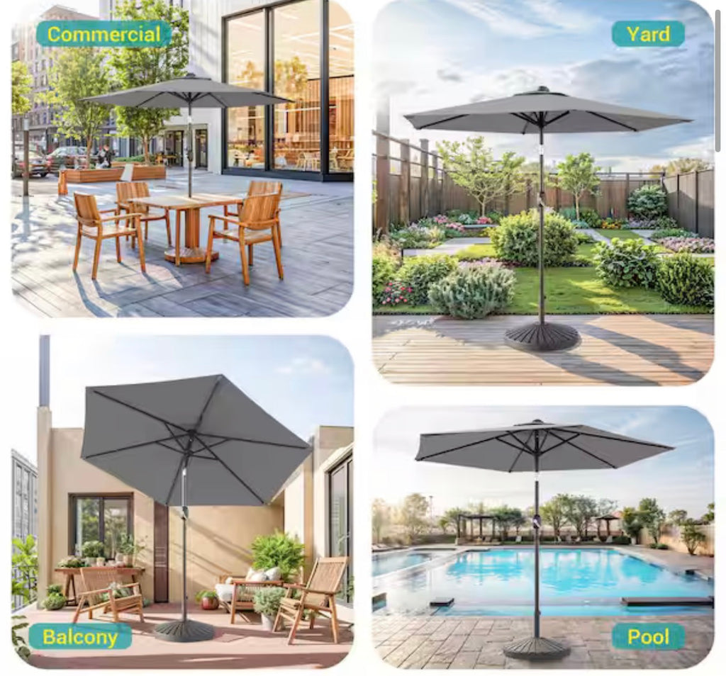 7.5 ft. Solar Lighted LED Patio Market Crank and Tilt Umbrellas