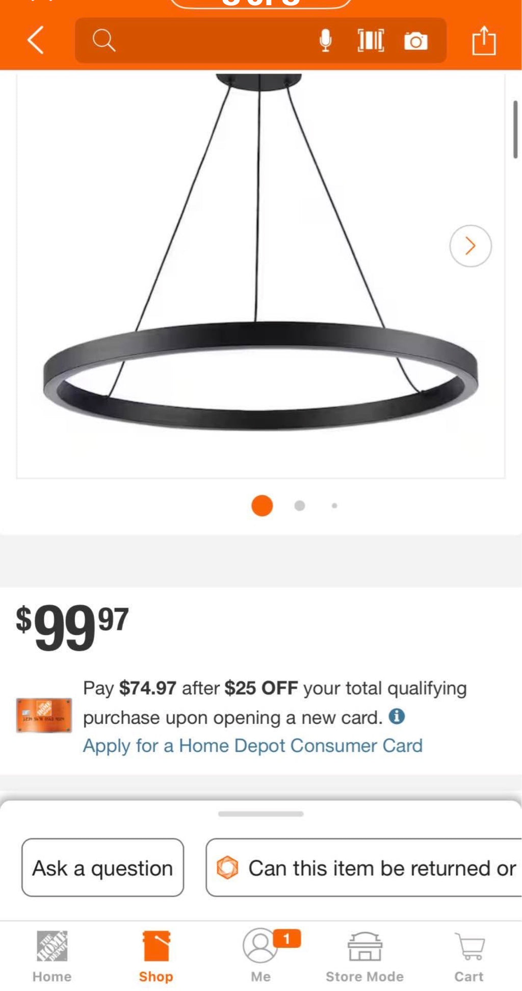 24 in. Integrated LED Black Circular Ring Pendant Light