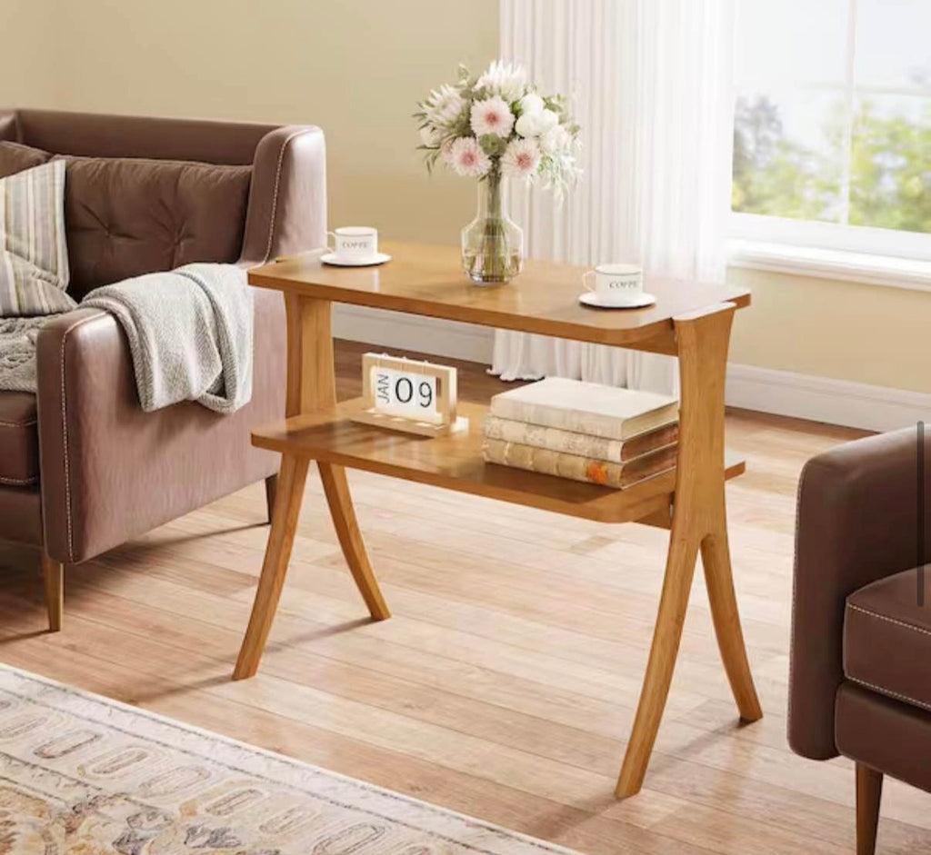 Kerlin 25.2 in. Light Brown End Table with 2-Tier Shelf