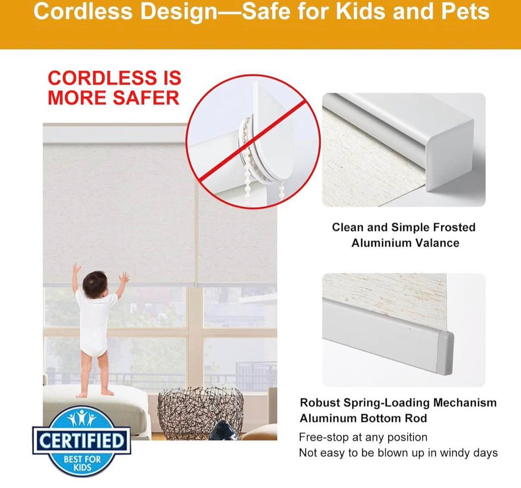 34.5" W x 64" H Free-Stop Cordless 100% Blackout Roller Blinds