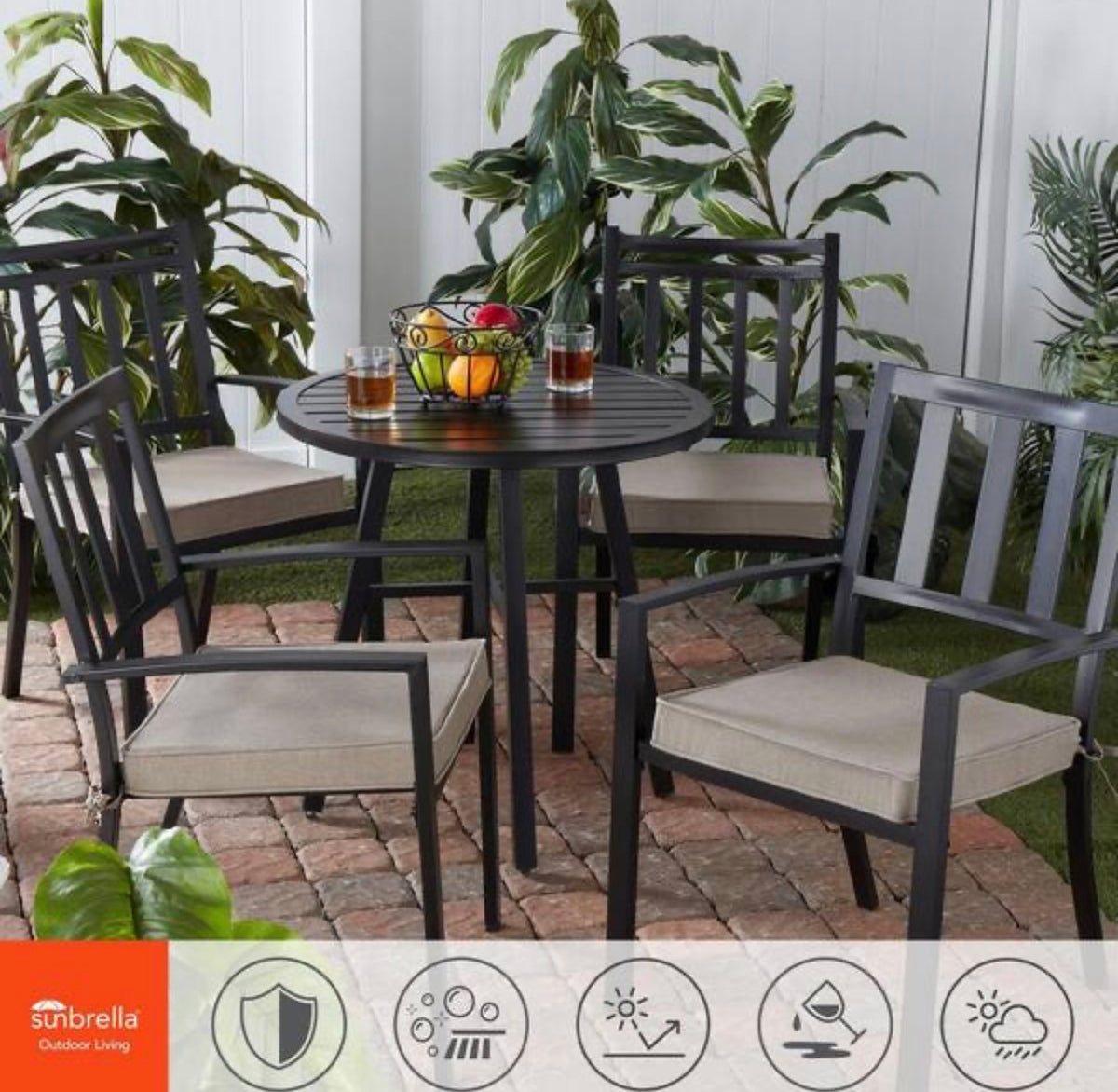 Sunbrella Cast Shale Square Reversible Outdoor Seat Cushion (4-Pack)