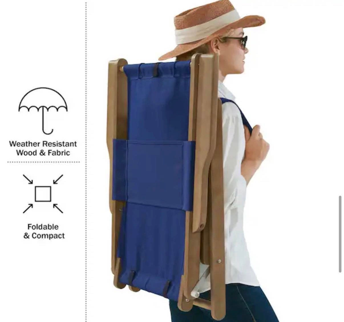 Blue Wood Folding Beach Chair