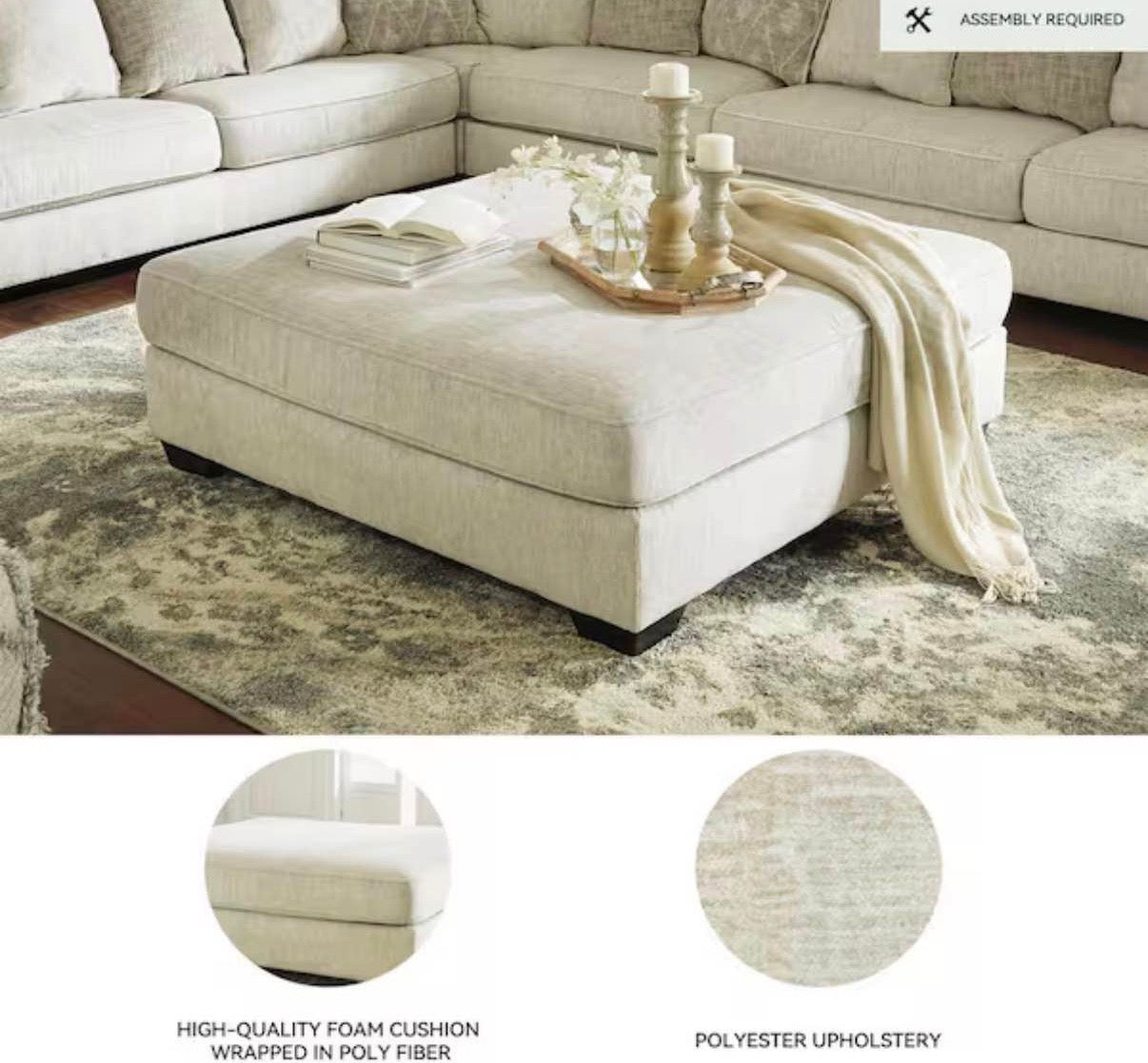 Rawcliffe 51"  Beige  Square  Oversized Ottoman