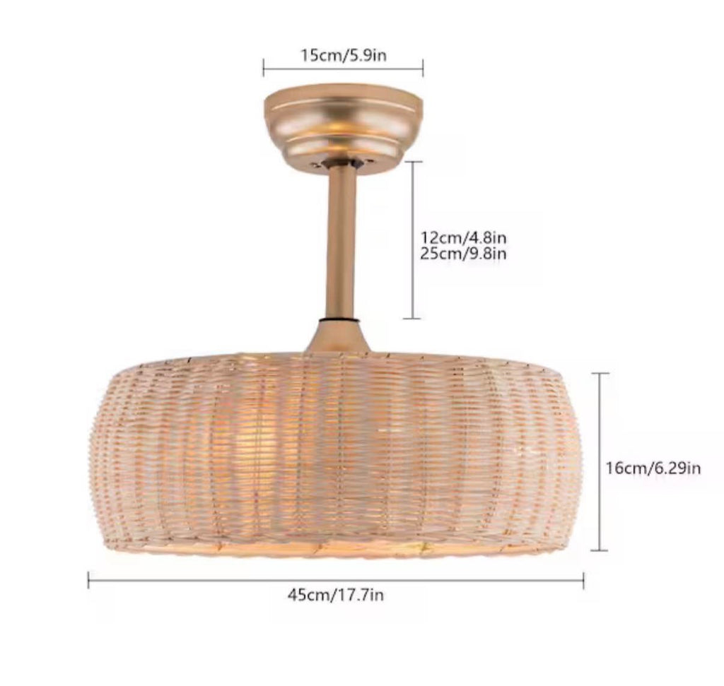 17.7 in. Indoor Natural and Gold Boho Rattan Caged Ceiling Fan
