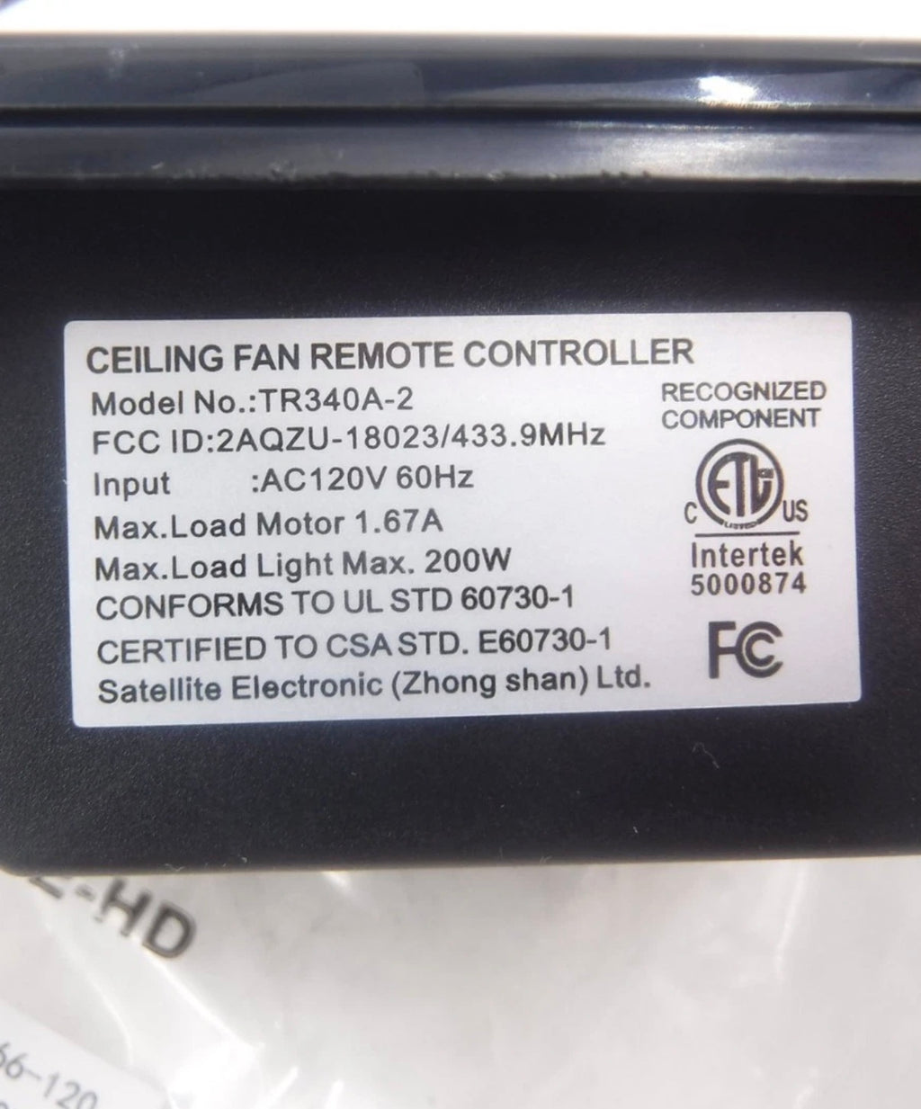 Ceiling Fan Remote Control Kit TR340A-2