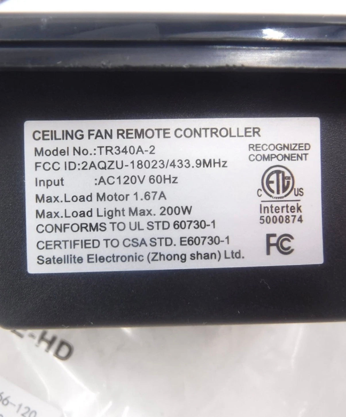 Ceiling Fan Remote Control Kit TR340A-2
