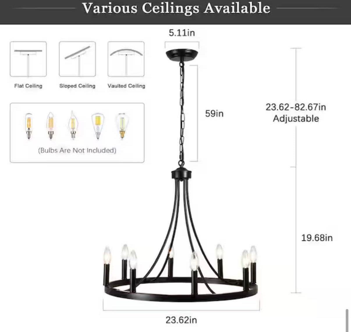 8-Light Adjustable Height Wagon Wheel Chandelier