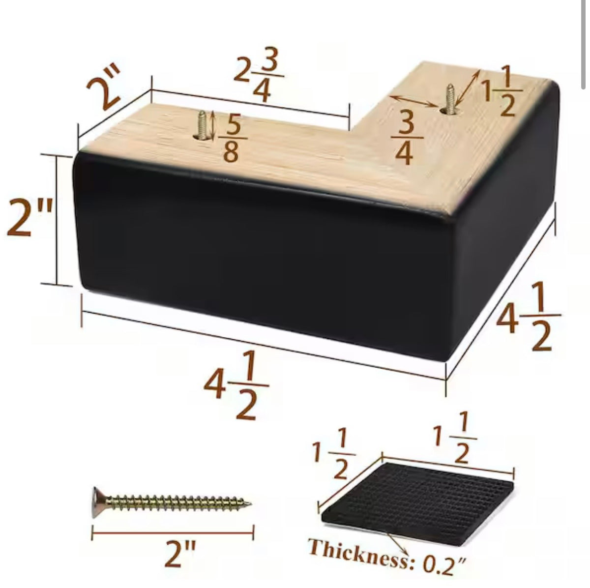 L-Shaped Solid Wood Legs for Furniture  (4-Pack)
