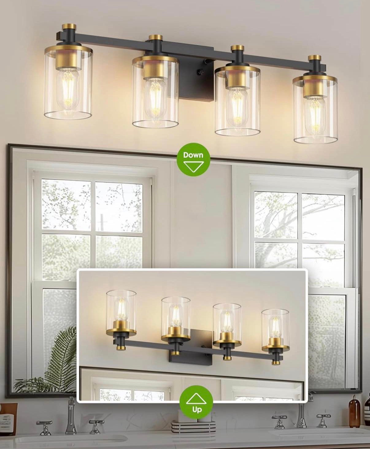 Black and Gold 4 Light Bathroom Vanity Light