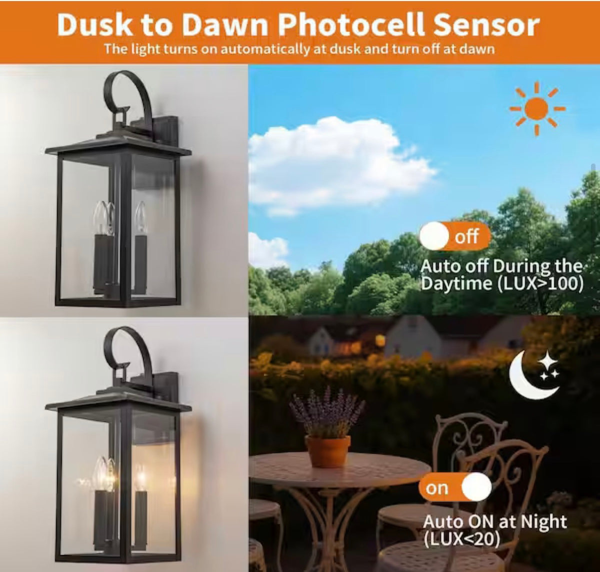19.7 in. H 3-Light Dusk to Dawn Outdoor Wall Lantern Scone