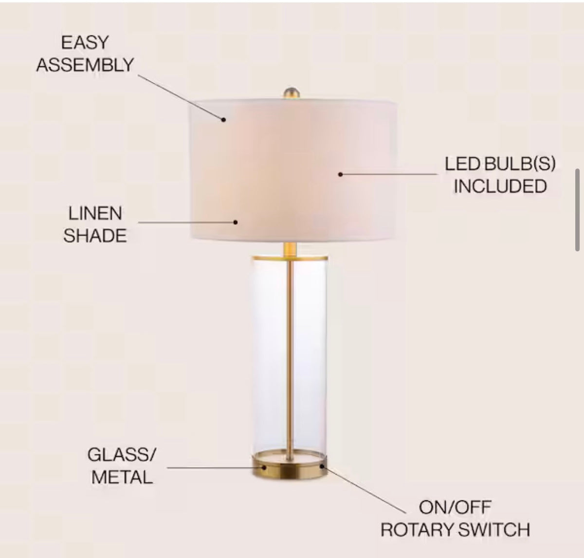 Collins 29 in. H Brass Gold Glass Table Lamp
