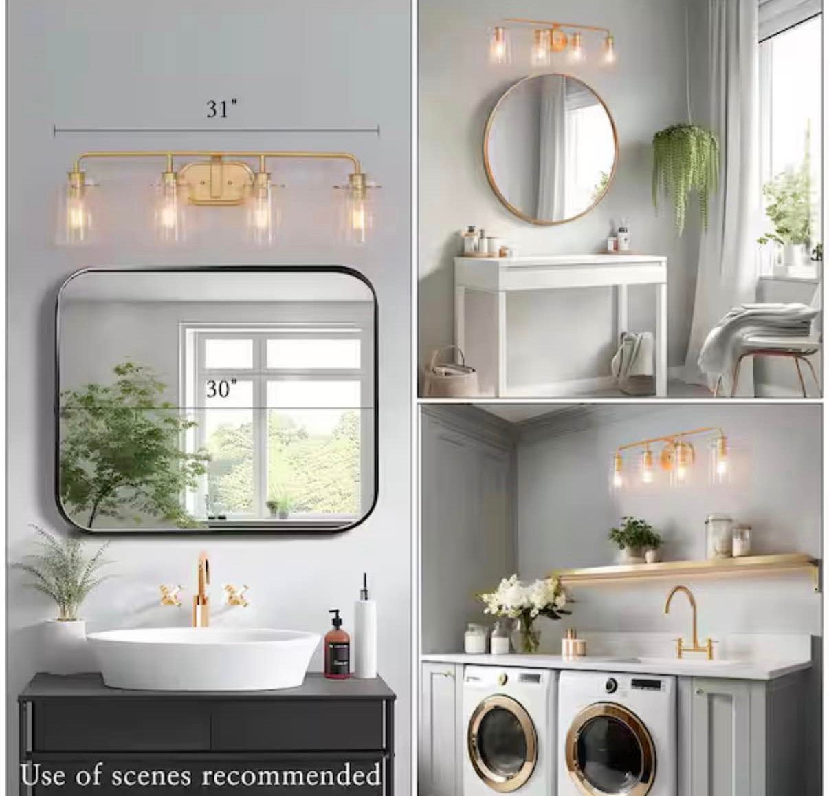 31 in Gold Vanity Light for Bathroom