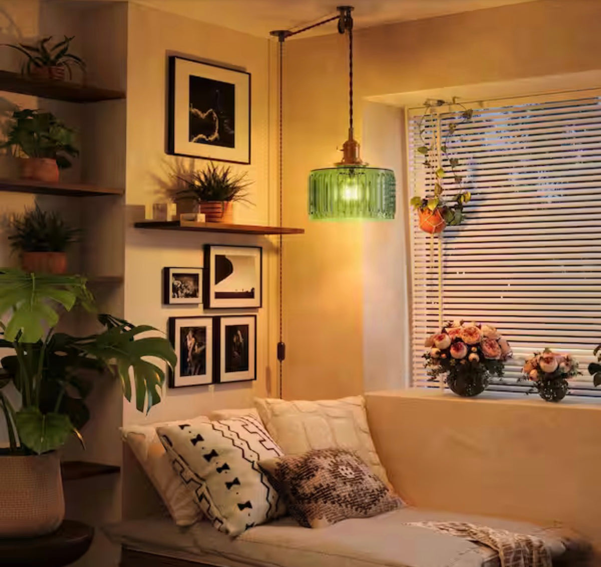 Mid-Century Plug-In Light Green Hanging Pendant Light