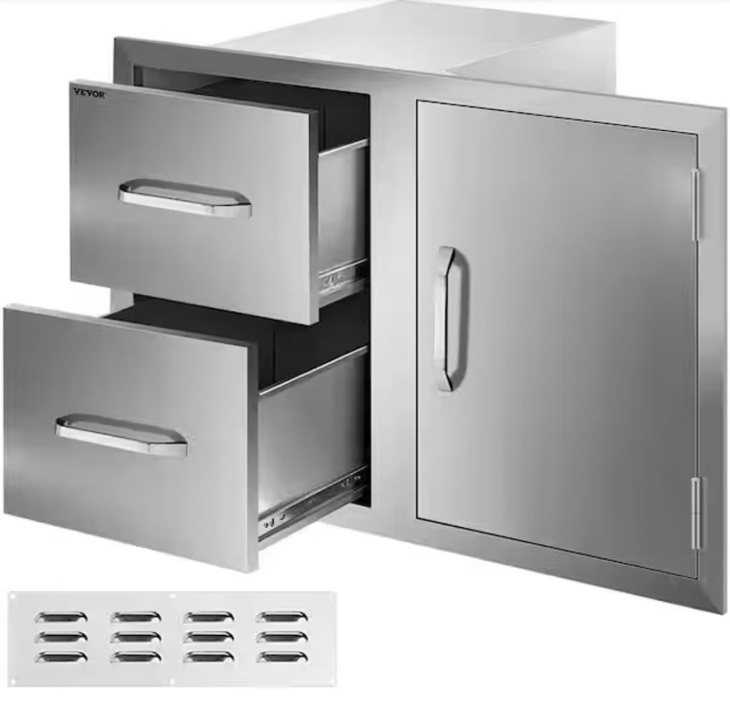 Outdoor Kitchen BBQ Island Drawers with Handles Access Door