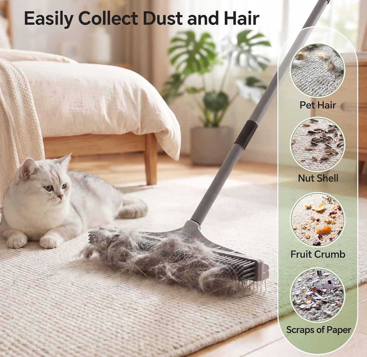 2-in-1 Nylon Carpet Brush & Pet Hair Rake