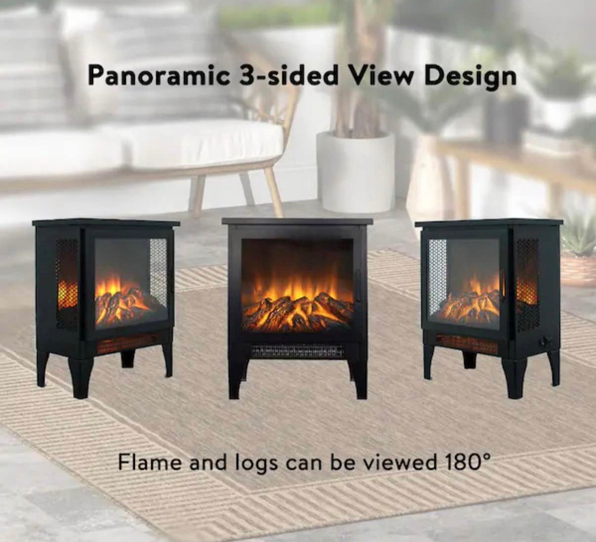 15 in. 400 sq. ft. 3-Sided 3D Flame Electric Stove