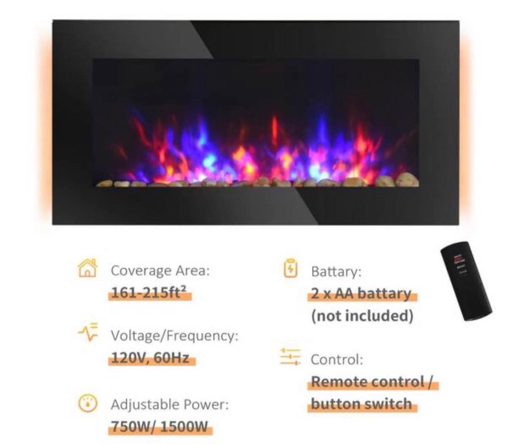 36 in. Electric Wall-Mounted Fireplace with Flame Effect