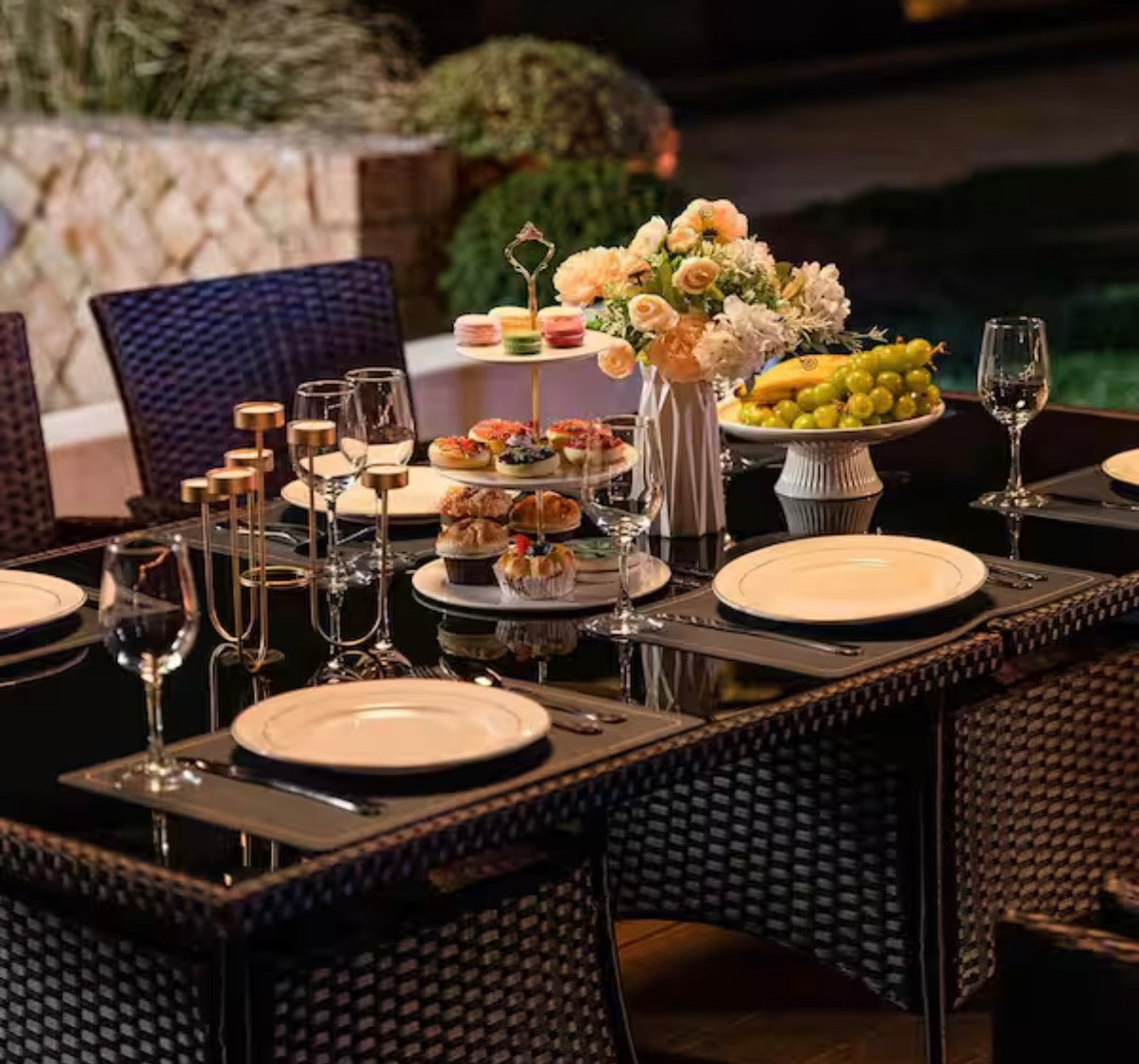 10-Piece Wicker Patio Outdoor Dining Set with Glass Tabletop
