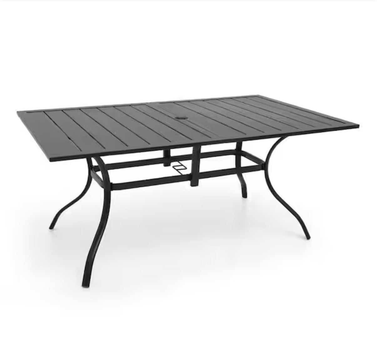 Black Metal Outdoor Dining Table with Umbrella Hole ( used)