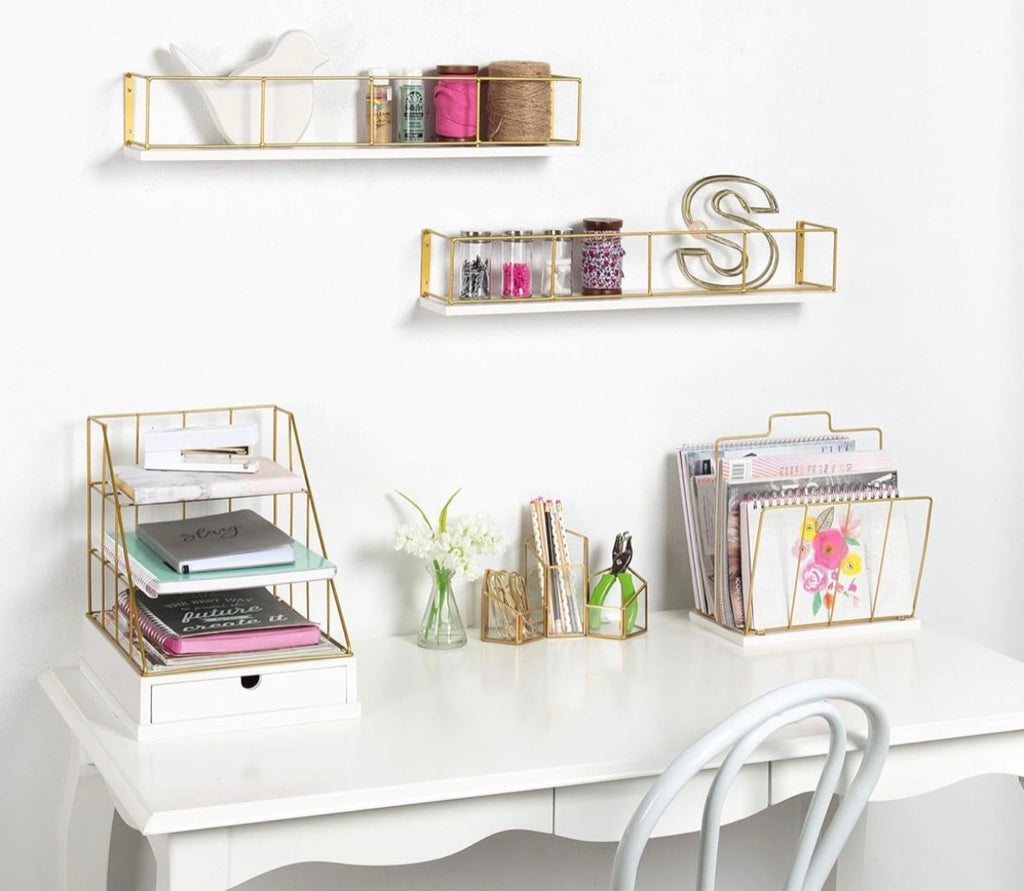24 inch 2-Pack Wood and Metal Floating Wall Shelves
