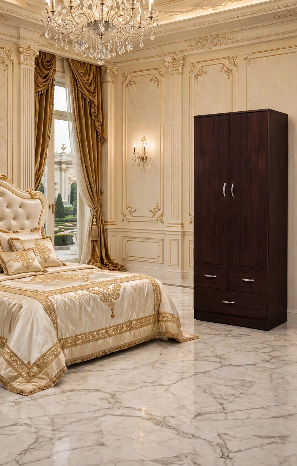 Acme Yorktown Espresso Wardrobe — 2 Doors + 3 Drawers