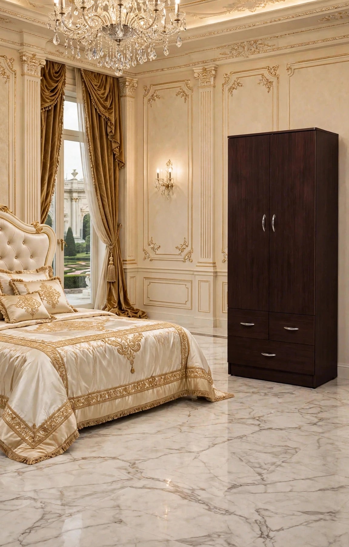 Acme Yorktown Espresso Wardrobe — 2 Doors + 3 Drawers