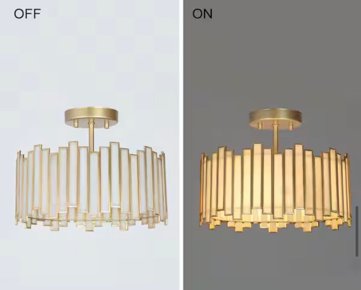 Modern 12.5 in. 3-Light Gold Drum Semi-Flush Mount light