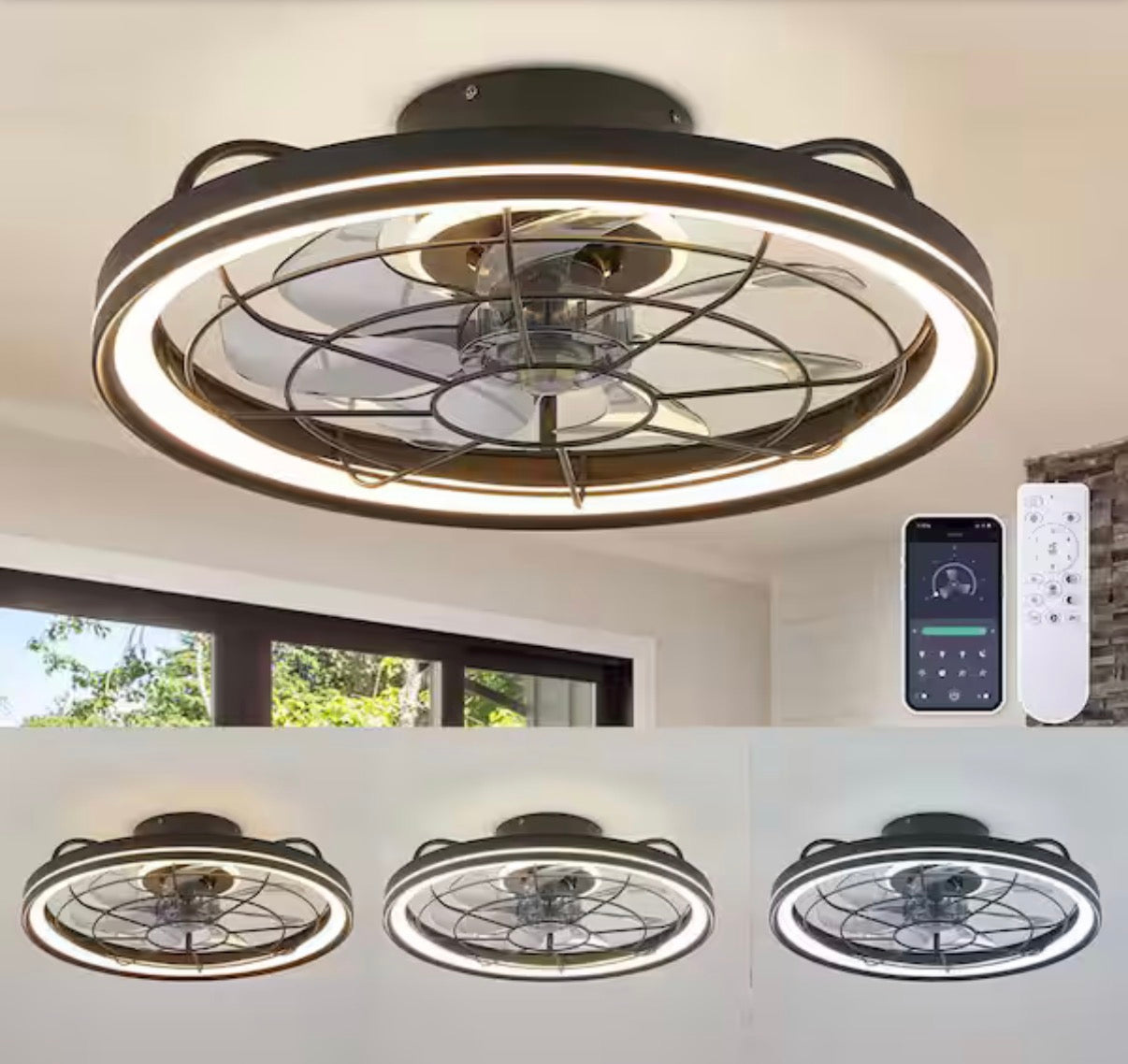 19 in. Modern Farmhouse Ceiling Fan with Light