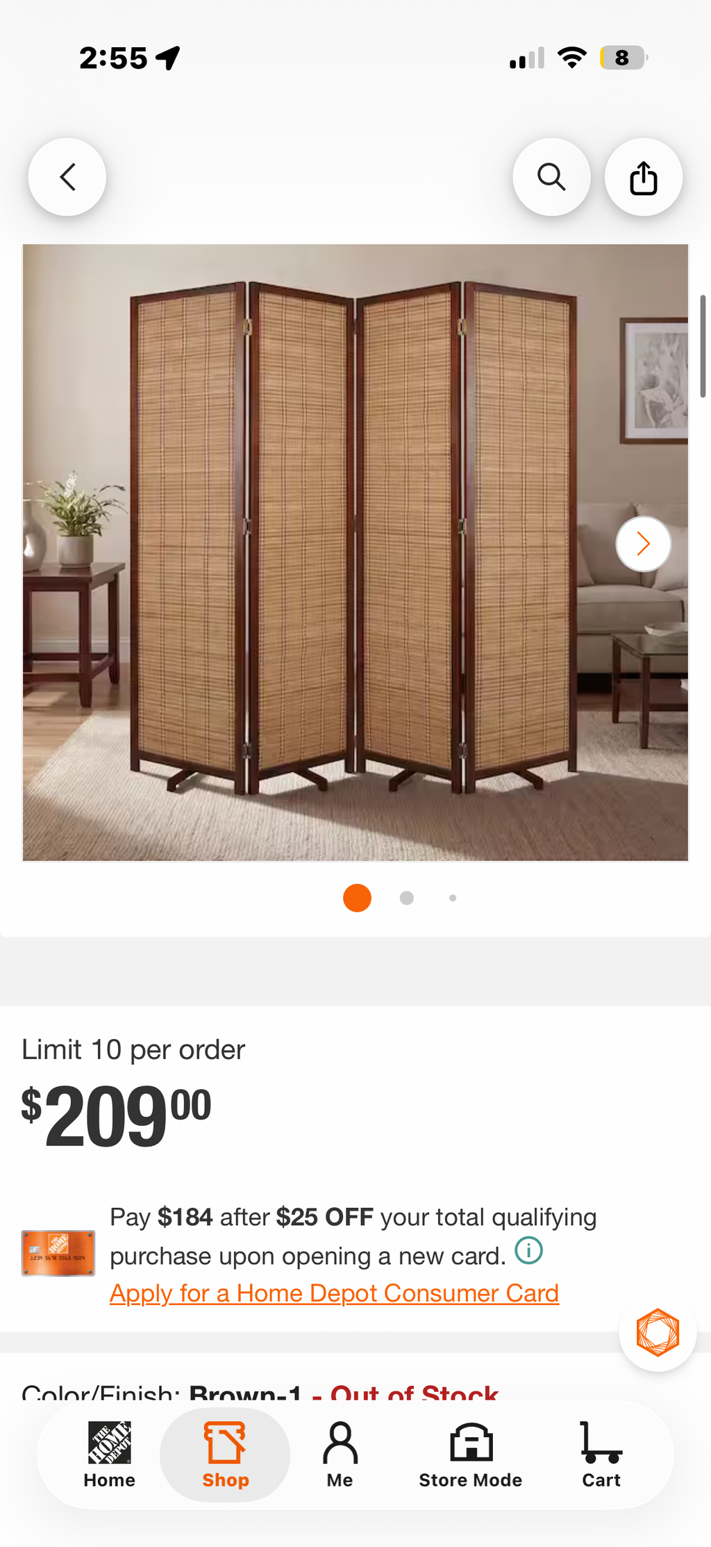 Brown Bamboo Room Divider Screen