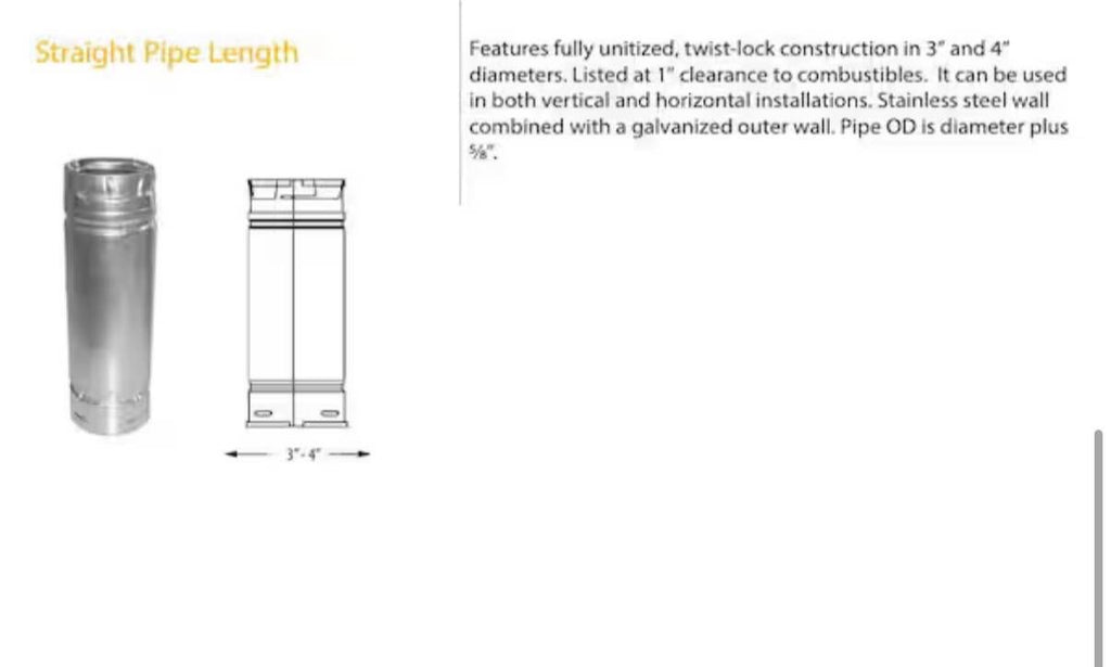 double-wall Multi-Fuel 3in. Diameter X 36in. Straight Pipe