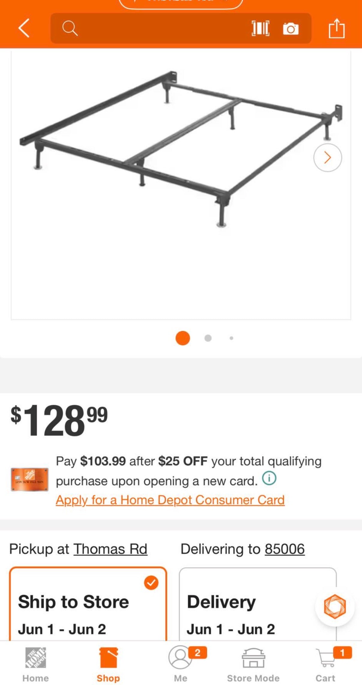 Metal Frame Queen/King/California King Bed ( missing 1 leg)