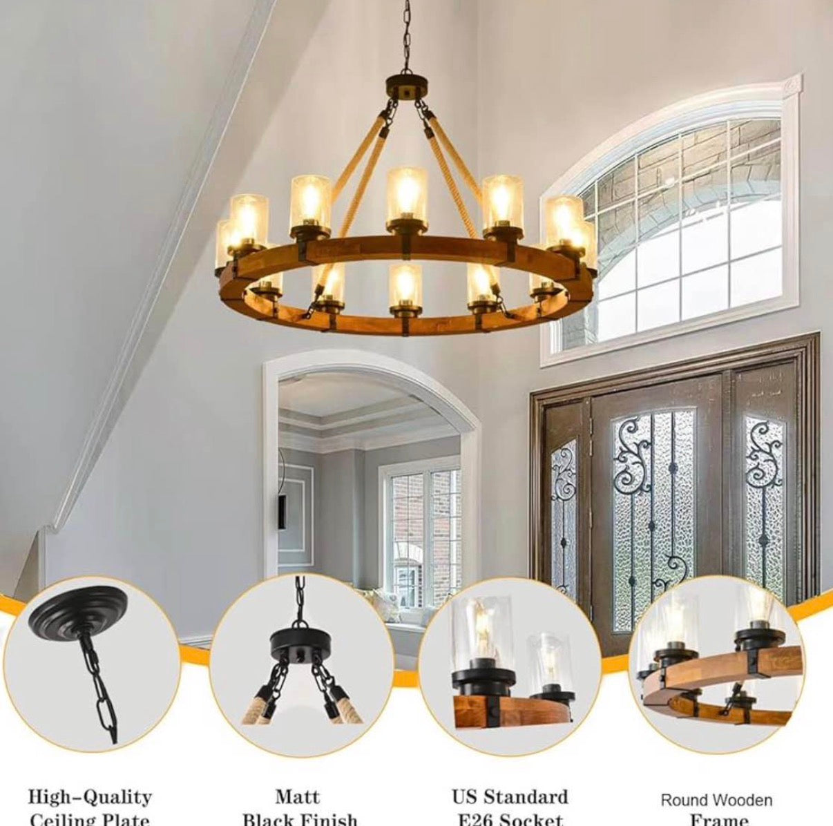 Rustic 12 Light Wagon Wheel Chandelier
