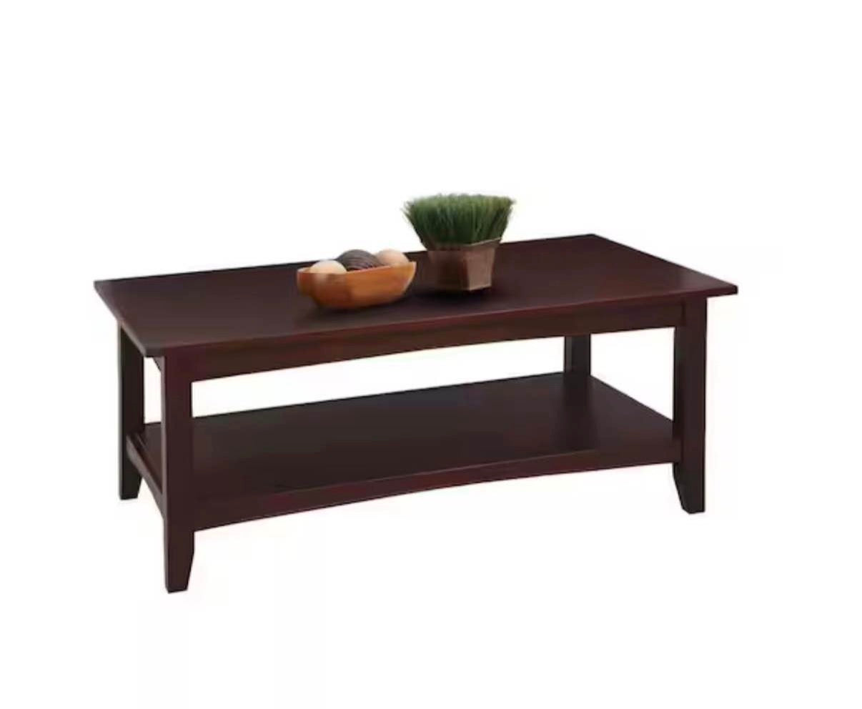 Shaker 42 in. Espresso Rectangle Wood Top Coffee Table with Shelf