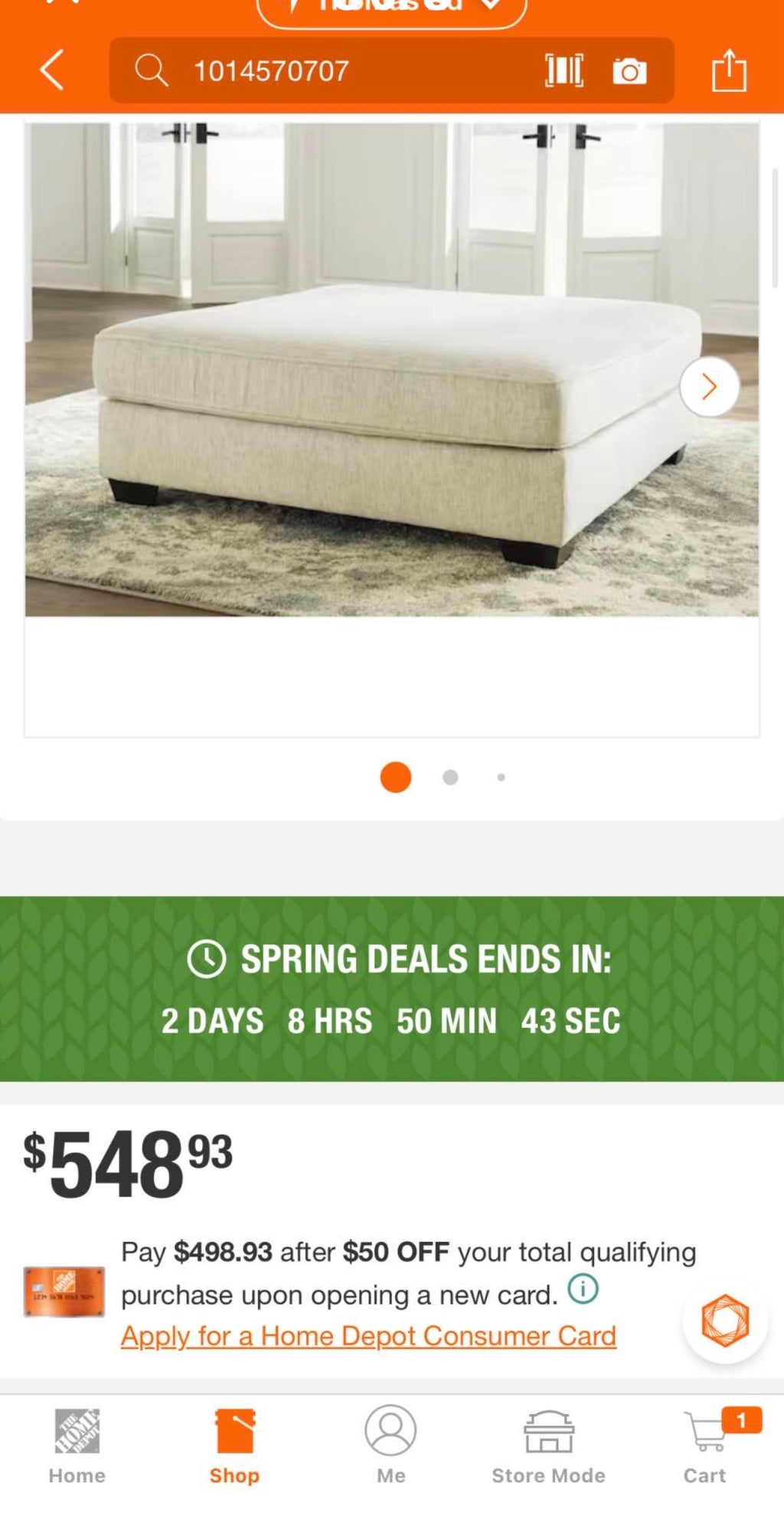 Rawcliffe 51"  Beige  Square  Oversized Ottoman