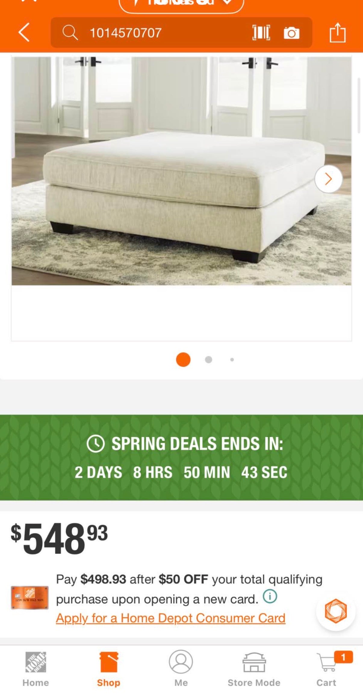 Rawcliffe 51"  Beige  Square  Oversized Ottoman